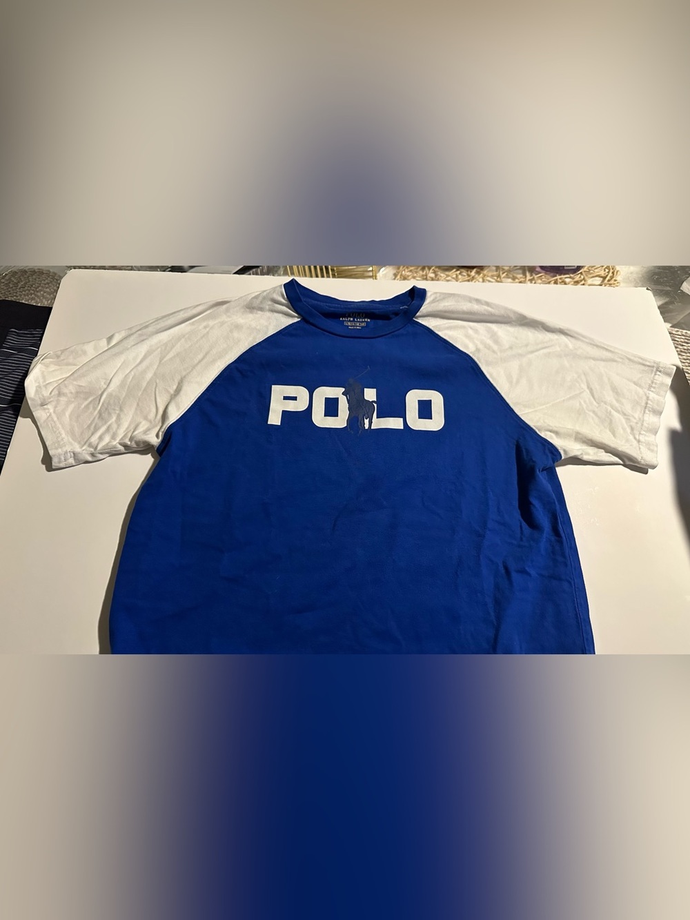 Boys Polo by Ralph Lauren Royal Blue and White Raglan Logo Tee size L- 14/16